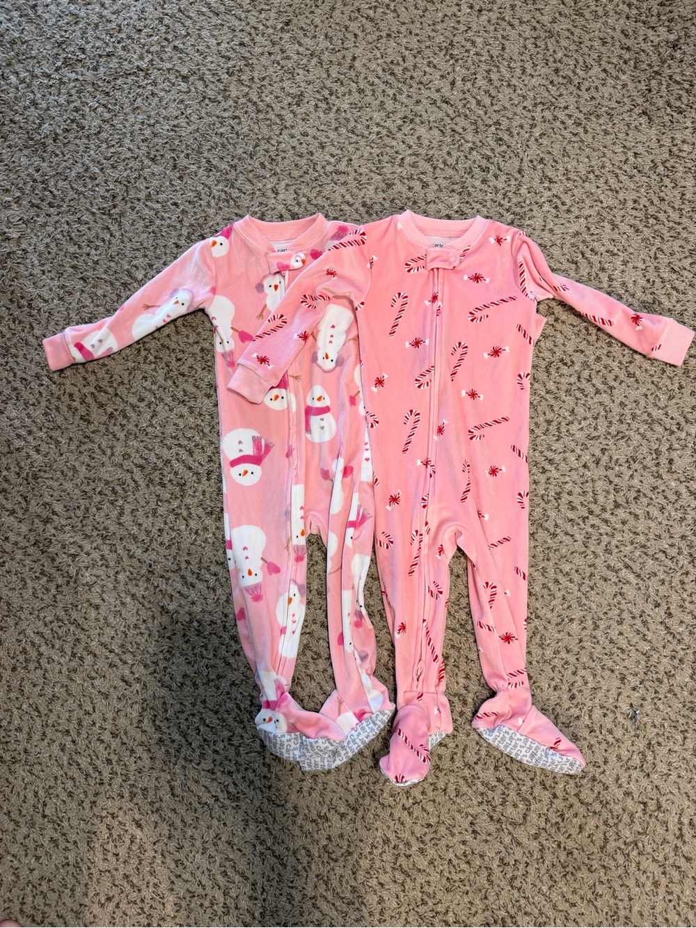 Carters Pink Holiday Kids One-Piece Footie Pajamas Bundle